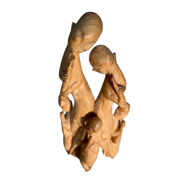 Hand Carved Wooden Figure Five Flute Players Rustic Indonesian Decor Bohemian - Picture 6 of 10